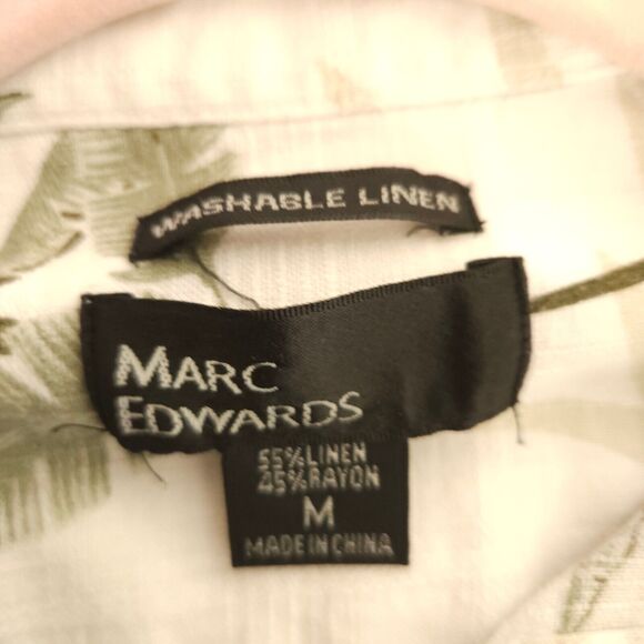 Marc Edwards Mens Medium Beige Hawaiian Tropical Linen Rayon Blend Shirt - Picture 3 of 6